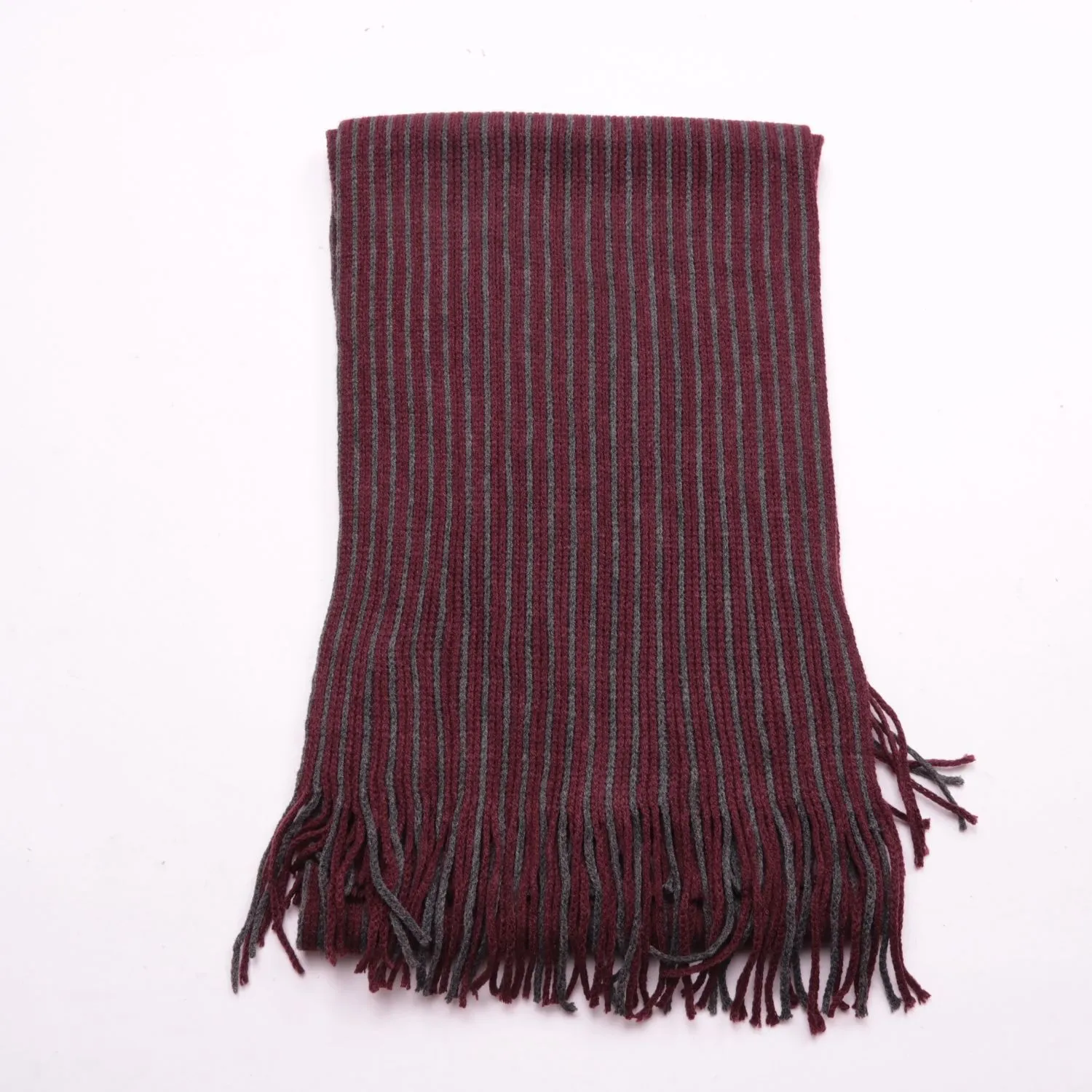 Бордовый шарф James Pringle в серую полоску с бахромой
